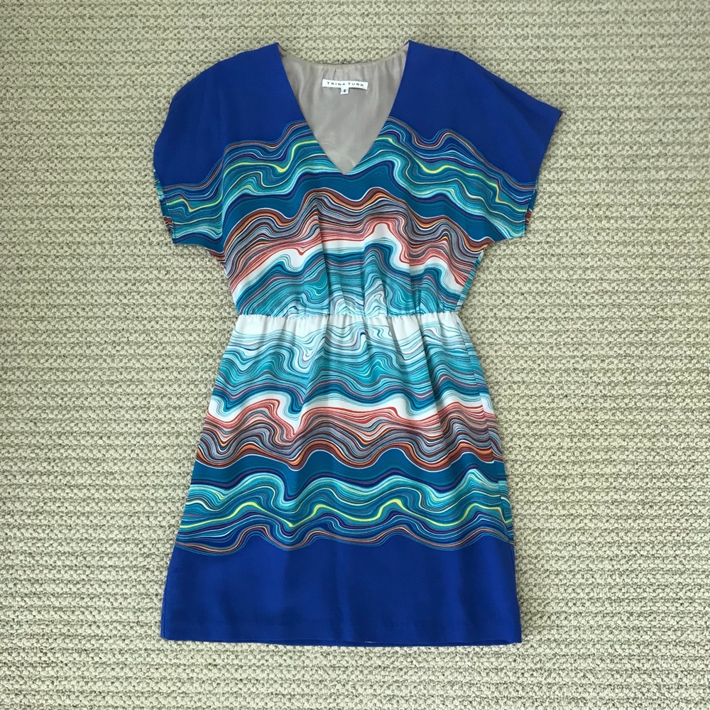 Trina Turk Blue Wave Pattern Dress